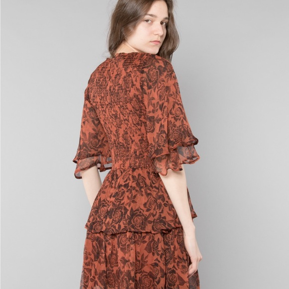 🧡 GANNI Beaumont Chiffon Tiered Dress - Picture 3 of 7